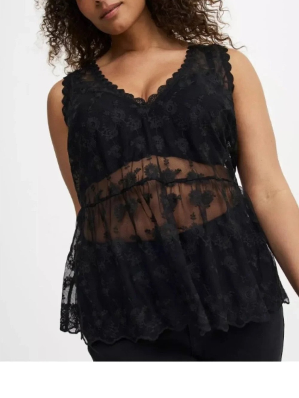 Torrid Plus Size Black Lace V-Neck Tank Top Whimsigoth Gothic Romantic 14-16